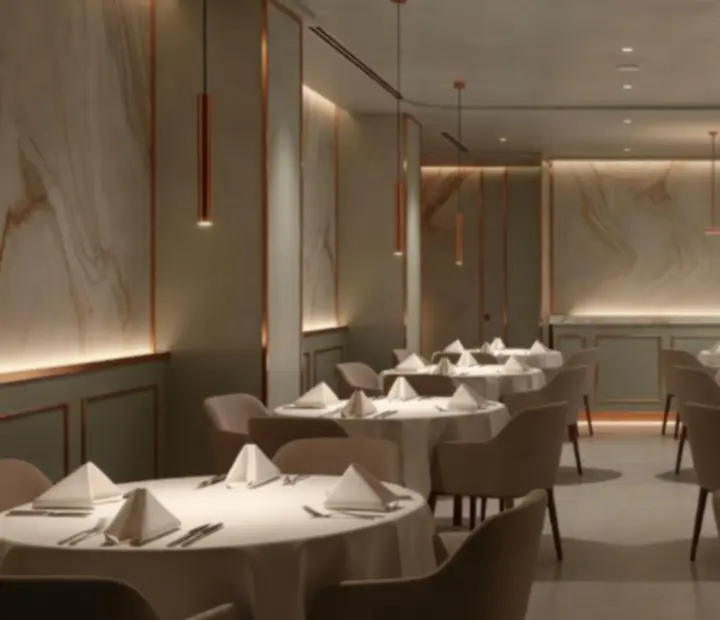 Márványasztal mécsesekkel és kristálypoharakkal, art deco részletekkel
