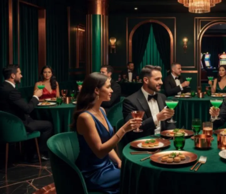 Félhomályos, elegáns VIP est a Tastega Rdenn étteremben, gyertyafényes asztalokkal és koktélosztó pulttal